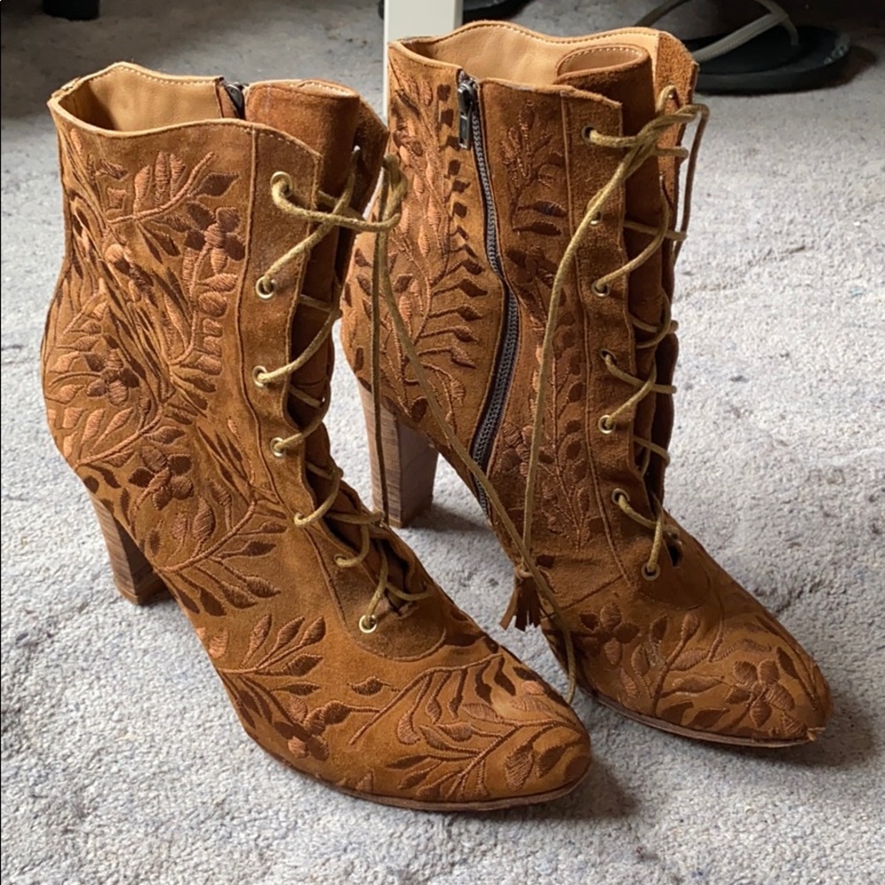 Ulla Johnson Embroidered Brown Suede Boots